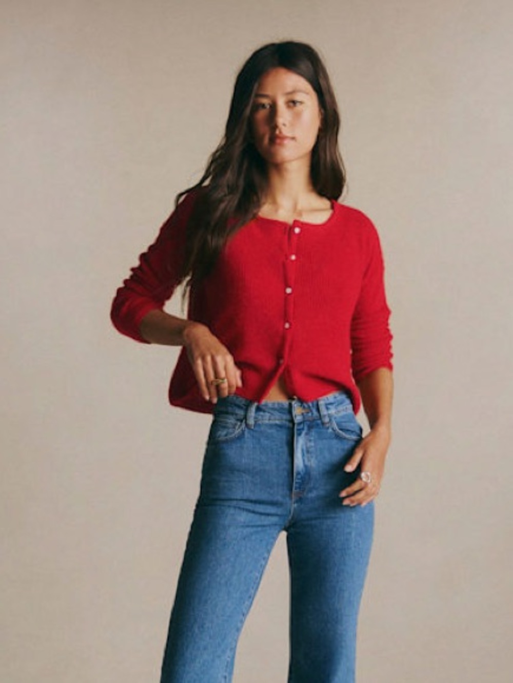 NWOT Sezane Gaspard Crop Cardigan in Carmine Red - Picture 2 of 2